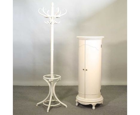 A white painted hat stand, together with a cylinder cabinet (2)Cab 55w x 128h cm
