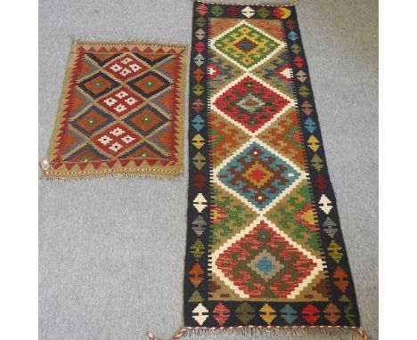 A kelim runner, with coloured geometric design,m196 x 64cm, together with a smaller rug, 91 x 62cm (2)