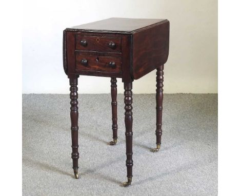 A 19th century mahogany drop leaf worktable, on ring turned legs73w x 53d x 71h cm