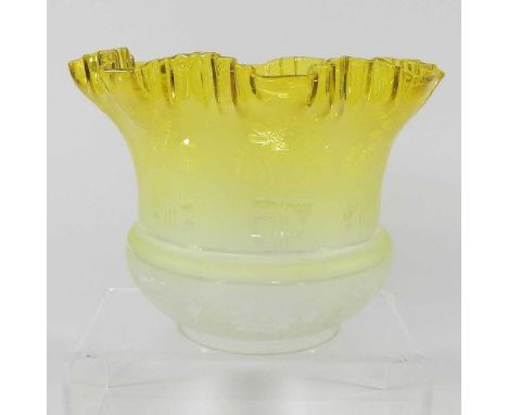 A yellow oil lamp shade, 17cm highDirty witrh light surface marks. The base has a rough edge.