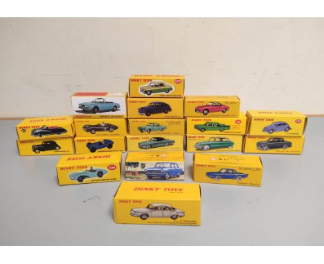 Eighteen boxed Atlas dinky die cast model cars including Studebaker 'Commander' 24T, Ford 'Vedette 49' 24Q, Ford Zephyr Saloo