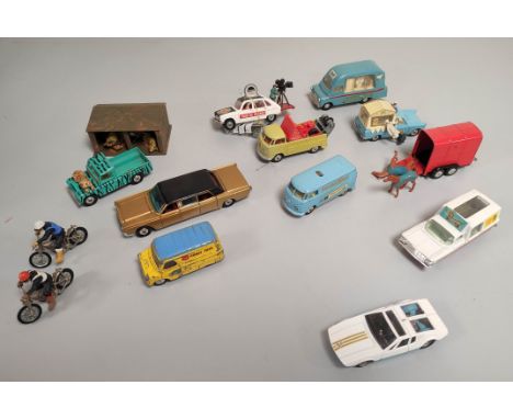 Thirteen Corgi toys die cast model cars including Ice Cream Van 474, Scarce Renault 16 Tour De France Film Car 260, Kennel Cl