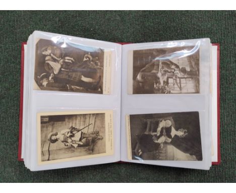 Album of approximately 196 early 20th century postcards mostly of sentimental &amp; portrait subjects. 