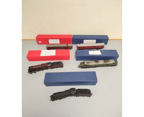 Five OO gauge model locomotives in after market boxes including Lima Type 4 D265, Airfix Royal Scot 6102 Black Watch LMS Sent