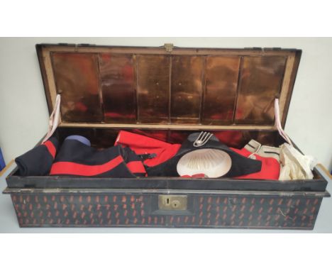 Antique scumbled chest containing a collection of early 20th century military dress belonging to Major Macalister Hall of the