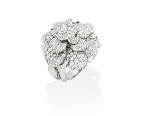 CHANEL: 'HAUTE COUTURE CAMELIA' DIAMOND RINGThe blossoming flower pavé-set with brilliant-cut diamond petals, the stem formin