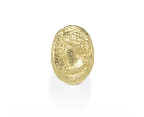 GOLD CAMEO RING, CIRCA 1840The oval cameo ring head, possibly depicting Empress Faustina, ring size I For further information