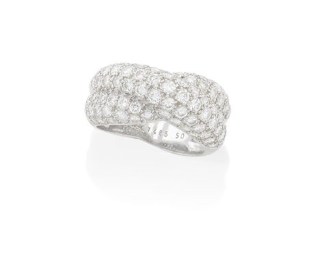 VAN CLEEF &amp; ARPELS DIAMOND RING, CIRCA 2000Designed as tapering bombé crossover sections forming an 'X' motif, pavé set t