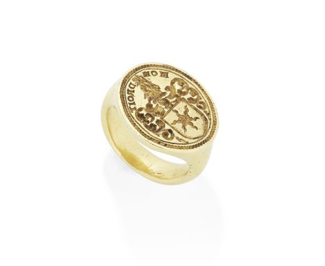 GOLD ENGRAVED SEAL RING, CIRCA 1550, AND A SILVER SEAL, CIRCA 1650-17001st: Engraved with the Ingilby family armorial crest i