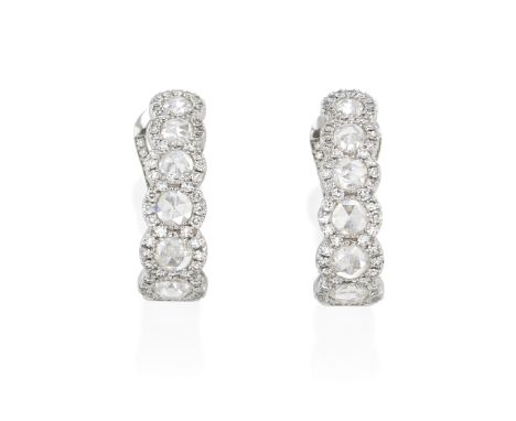 DAVID MORRIS: DIAMOND EARRINGSEach hoop set with six graduated rose-cut diamonds, within a surround of single-cut diamonds, f