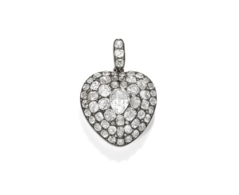 DIAMOND-SET LOCKET PENDANT, CIRCA 1880The heart-shaped pendant, centrally set with an old pear-shaped diamond, weighing appro