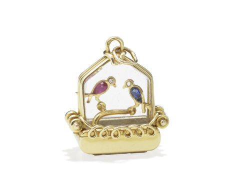 UTI: GOLD AND GEM-SET FOB WATCH, 'PARIS SOUS OCCUPATION' FOB WATCHDesigned as birdcage with enclosed glazed sides, housing tw