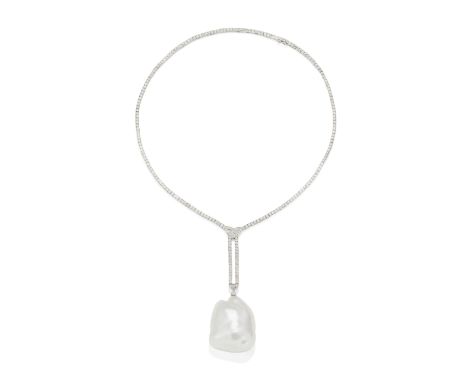 PEARL AND DIAMOND NECKLACE, CIRCA 1920The articulated necklace with knotted motif, each link set with an old single-cut diamo