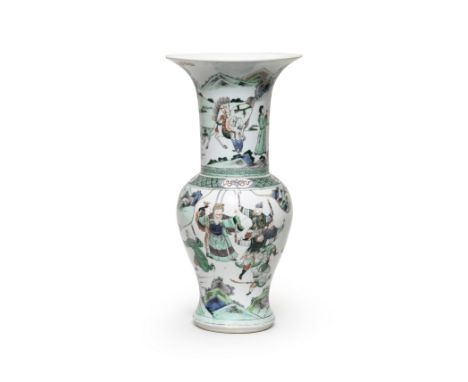 A FAMILLE VERTE 'PHOENIX-TAIL' VASE19th centuryFinely enamelled around the exterior with a scholar resting by his desk, gazin