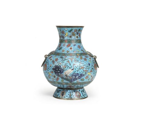 A CLOISONNÉ ENAMEL VASE, HULate Ming Dynasty Of archaistic pear-shaped form, rising from a spreading foot to a waisted neck a