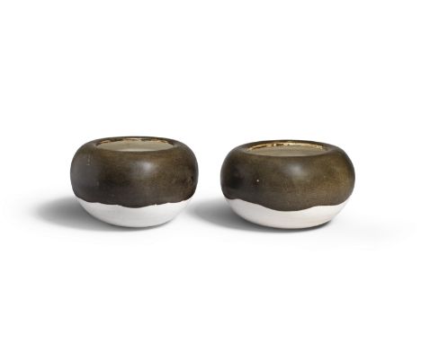 A PAIR OF CHOCOLATE-BROWN-GLAZED GLOBULAR 'ALMS' BOWLSTang DynastyEach body potted of finely-levigated greyish-white clay, co