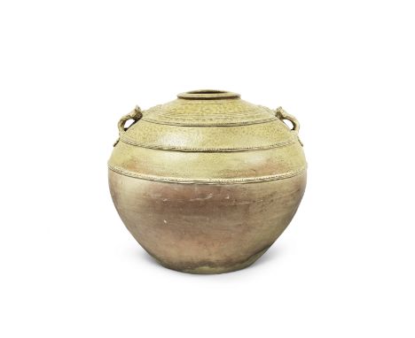 A LARGE YUEYAO GLOBULAR JARHan Dynasty/Three KingdomsSturdily potted with a large globular body and stepped mouth rim, applie
