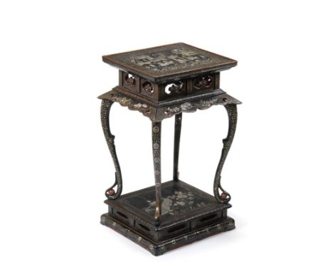 A RARE MOTHER-OF-PEARL-INLAID BLACK LACQUER RECTANGULAR INCENSE STAND, XIANGJIMing DynastyFinely and elaborately inlaid over 