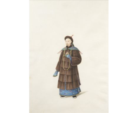 ANGLO-CHINESE SCHOOLEarly 19th centuryInk and watercolour on Whatman paper, a set of four depicting elegant court figures, on