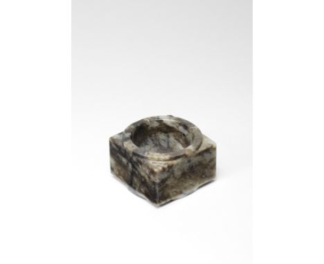 A RARE GREY AND RUSSET JADE CONGNeolithic Period/Shang Dynasty The thick-walled cong carved with rectangular, flat sides, pro