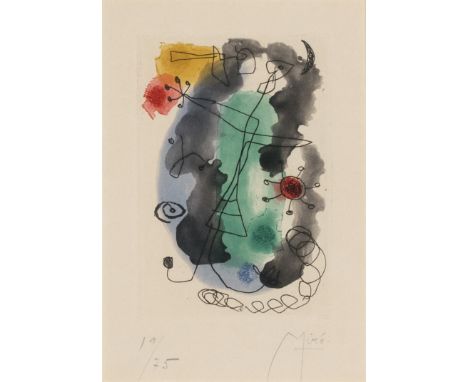 Joan Miró (1893 Barcelona - 1983 Palma de Mallorca) (F)'Femme en colère', Farbaquatinta auf Bütten, 1958, 12,5 cm x 8,5 cm Pl