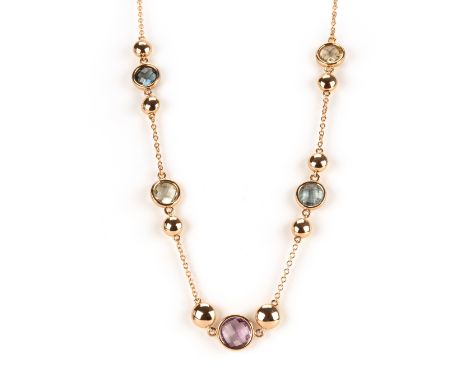Wempe Edelstein-CollierWempe, 750 Roségold, punziert sowie Markenpunze, 7 runde, facettierte Edelsteine, darunter ein blauer 