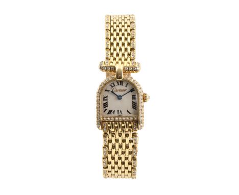 Cartier CalandreQuarzwerk, Gehäuse und Armband besetzt mit Brillanten, Brillantkrone, Gehäuse-Nr. 660320742, Gehäuse 18k Gelb