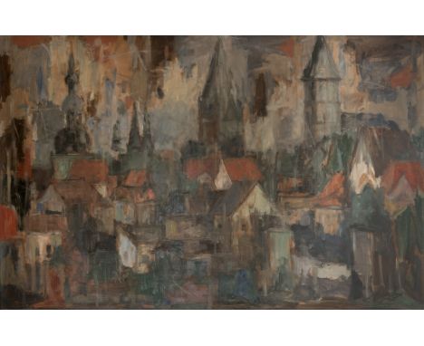 Eberhard Viegener (1890 Soest - 1967 Bilme) (F)'Soester Türme', Öl auf Hartfaserplatte, 86 cm x 132 cm Werkmaß, signiert, 58 