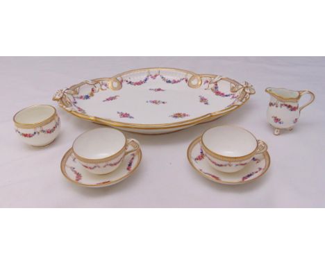 A Minton tea for two to include a serving tray, milk jug, sugar bowl, cups and saucers (7)