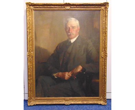 James Bell Anderson (1886-1938) framed oil on canvas portrait of a seated gentleman, signed and dated 1932, 100 x 75cm, label