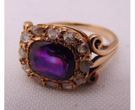 14ct rose gold amethyst and rose cut diamond ring, approx total weight 3.9g