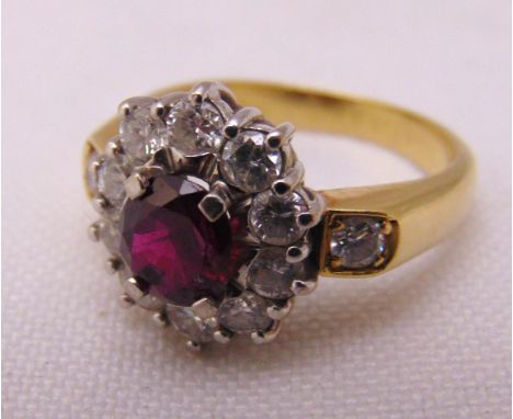 18ct yellow gold ruby and diamond ring, approx total weight 6.3g