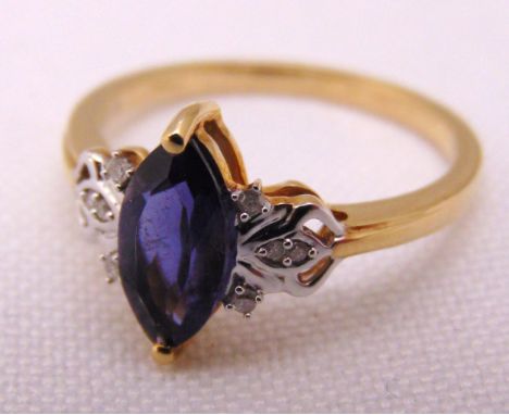 9ct yellow gold, iolite and diamond cocktail ring, approx total weight 1.79g, to include COA