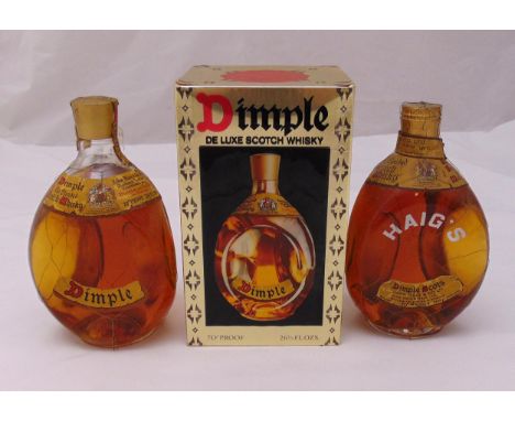 Three bottles of Dimple Scotch whisky, one in original packaging