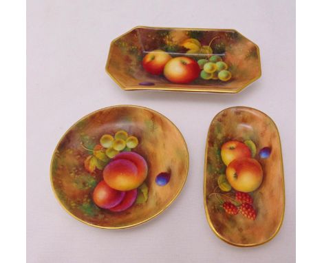 Royal Worcester fallen fruit pin trays, signed Albert Struck (3)