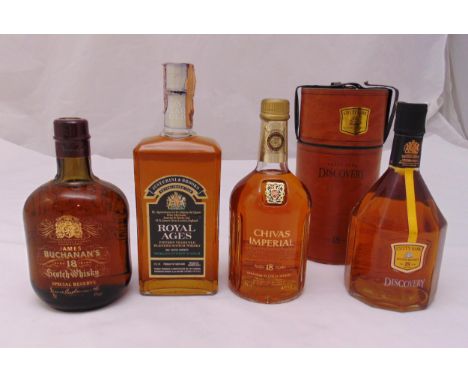 Four bottles of Scotch whisky to include James Buchanan 18 year old, Justerini &amp; Brooks Royal Ages 15 year old, Chivas Im