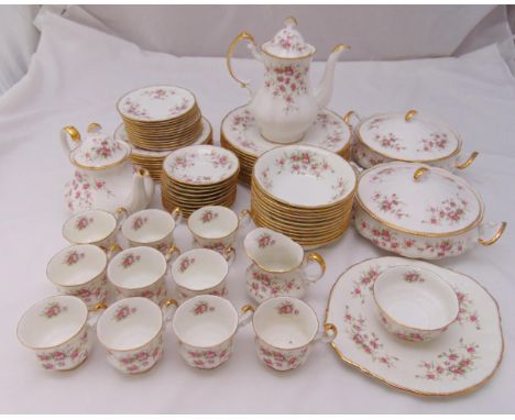 Paragon Victoriana Rose dinner and tea service for twelve place settings to include plates, bowls, covered vegetable dishes, 