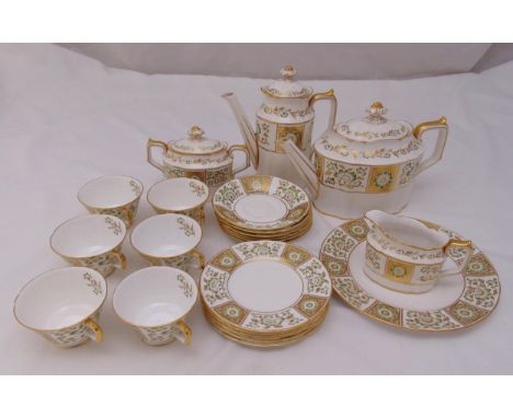 Royal Crown Derby Green Derby Panel pattern A1237 teaset to include a teapot, coffee pot, a cake plate, milk jug, sugar bowl,