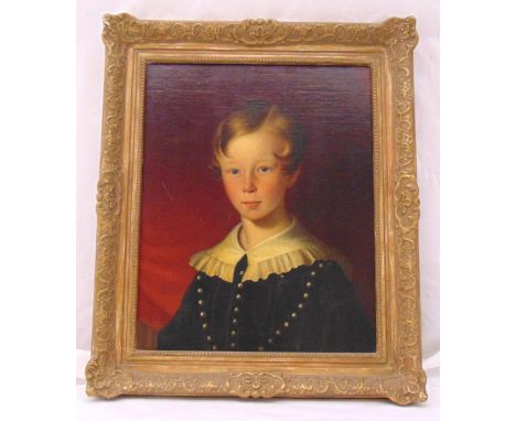 A framed oil on board portrait of a young boy, 50 x 40cm