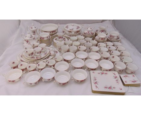 Royal Albert Lavender Rose dinner, tea and coffee service to include plates, bowls, coffee pot, teapot, cups, saucers, cream 