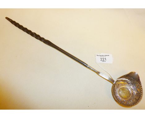 George II half crown coin set in a silver toddy ladle with baleen handle