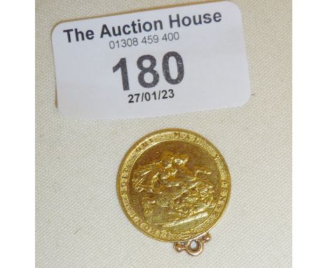 1817 King George III gold sovereign with attached rose gold suspension ring