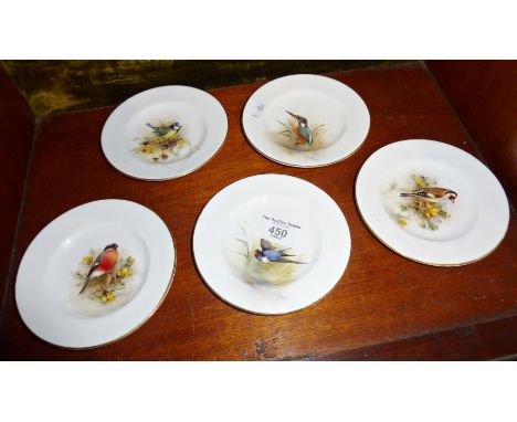 Five Royal Worcester hand painted bird plates