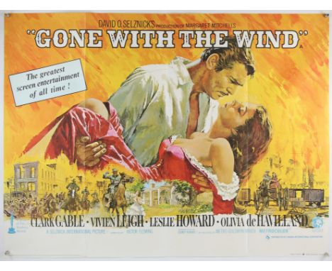 Gone with the Wind (R-1969) British Quad film poster for the Oscar-winning though controversial epic starring Clark Gable and