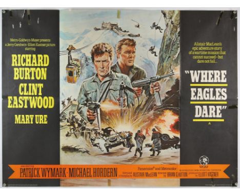 Where Eagles Dare (R-1970's) British Quad film poster, War starring Clint Eastwood & Richard Burton, folded, 30 x 40 inches.