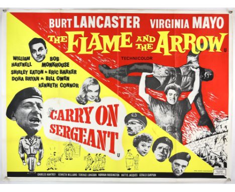 Carry On Sergeant / The Flame and the Arrow (1960's) British Quad double bill film poster, folded, 30 x 40 inches. 