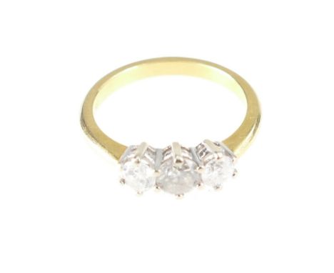 18ct gold three stone diamond ring (approx .6.5ct), 4.4 grams