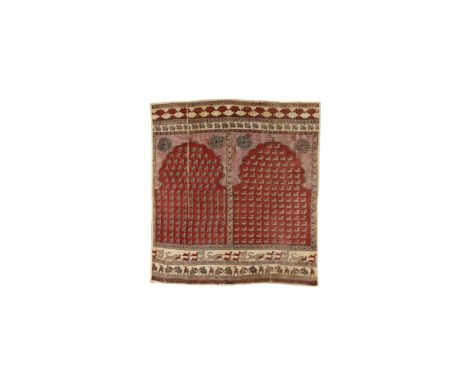 A large wood block printed tent panel (Qanat),North India, late 19th/early 20th century,With hunting scenes, backed209 x 189c