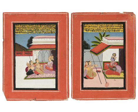 Two illustrations from a Ragamala series : possibly Malkos Raga and Desvarati RaginiAmber, Rajasthan, 19th century,The first,
