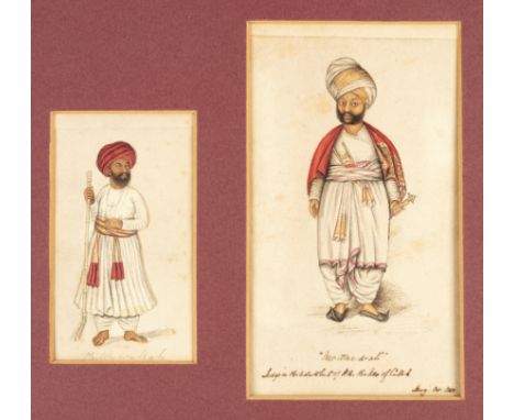 A composition with a standing portrait of an official : Peer Oomed Ali, and a wallahNorth India, mid 19th centuryOpaque and t